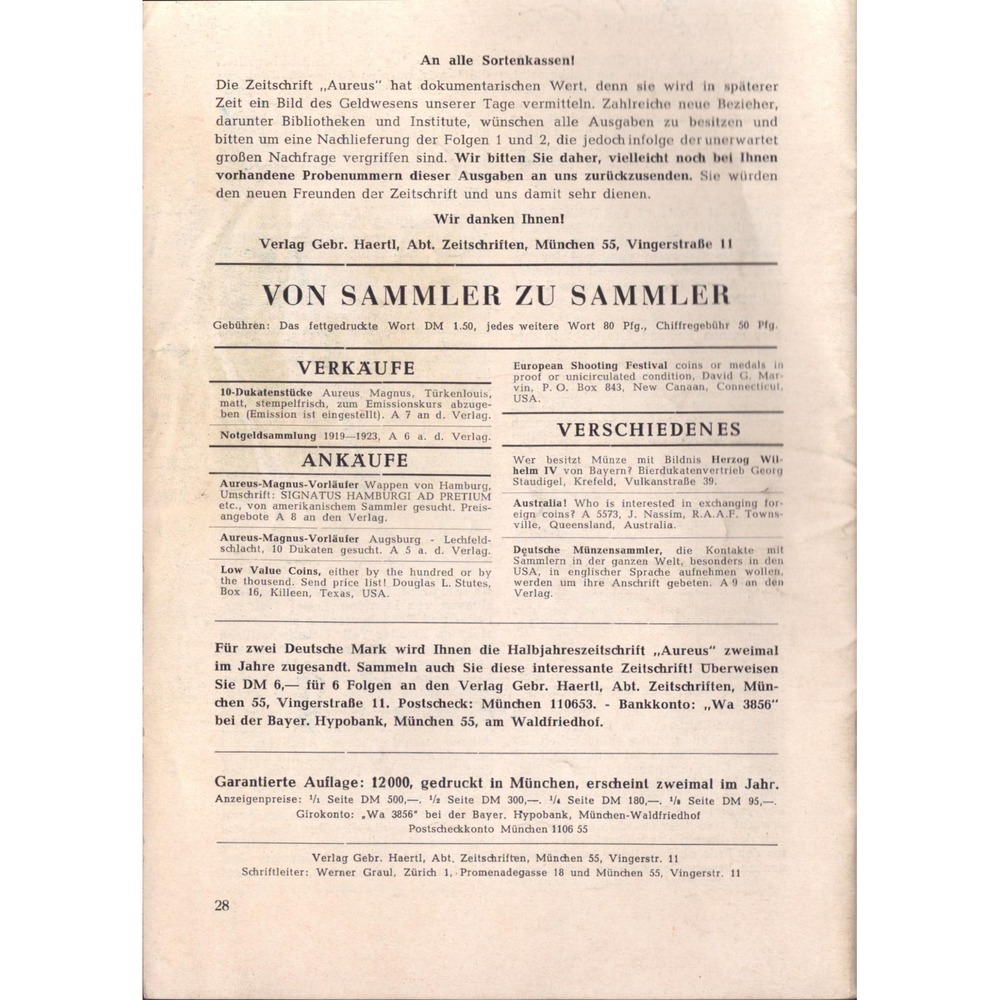 Aureus Nr. 3 1960 German Numismatic Journal Coin Counterfeiting Munich - Picture 2 of 3